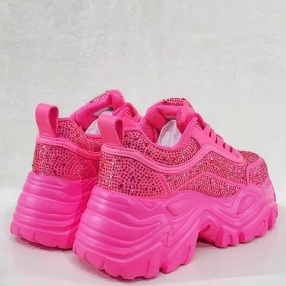 * Berness Hot Pink Rhinestone Platform Sneakers - Picture 4 of 6